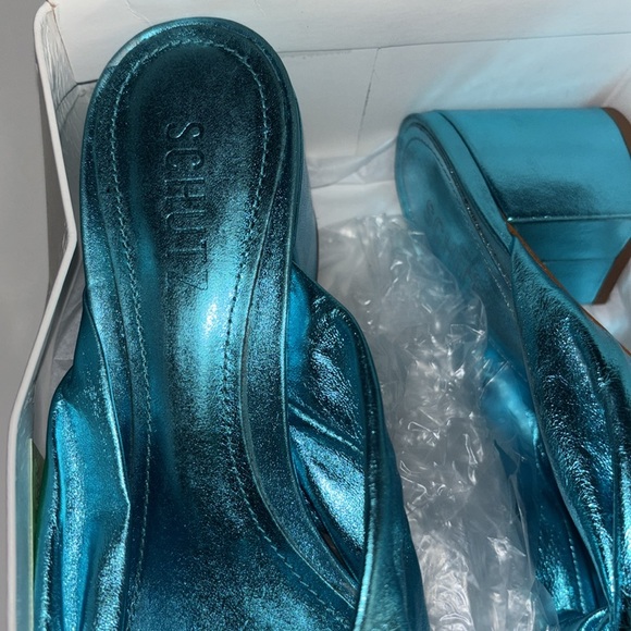 Metallic Blue Slip-On Heels - Picture 3 of 5